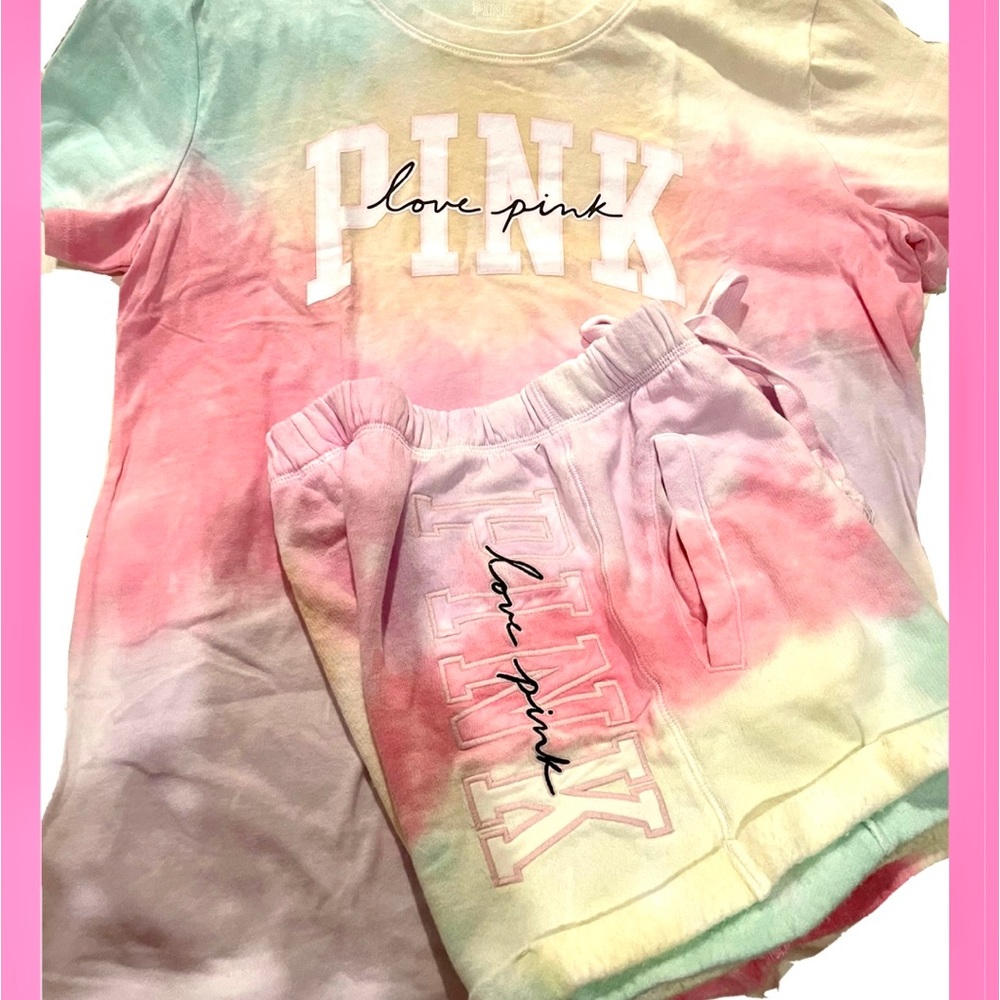 NEW VICTORIAS SECRET PINK FREYA TIE DYE TEE SHIRT & SHORTS (OR LEGGINGS) XS-XXL
